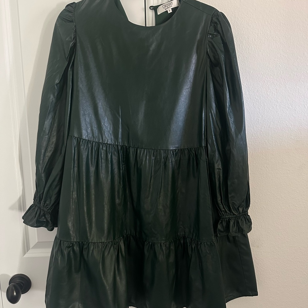 CROSBY by Mollie Burch Faux Leather Deep Green Womens Dress